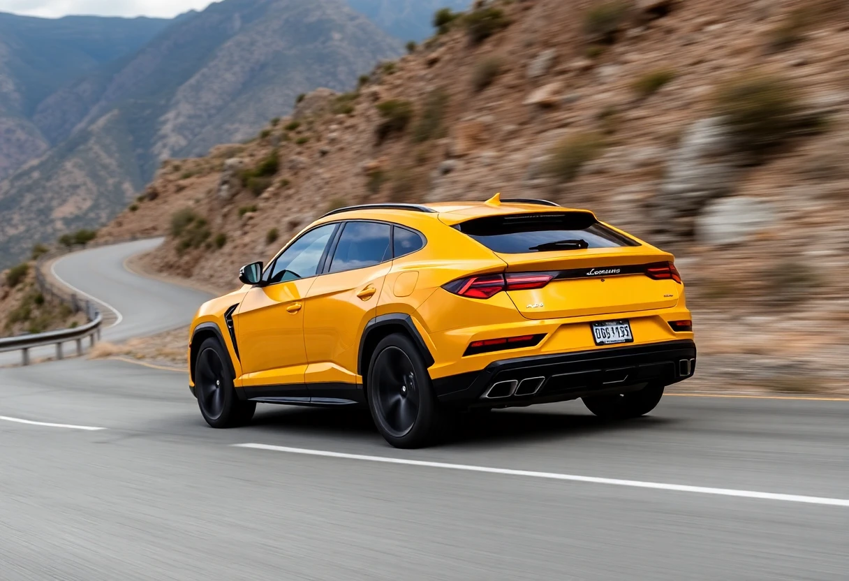 Lamborghini Urus, SUV sportif jaune sur une route sinueuse